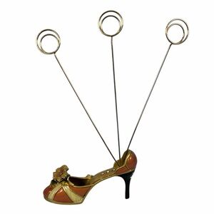 Decorative High Heel Shoe Photo Holder Memo Clip Stand Gold Orange Rhinestone